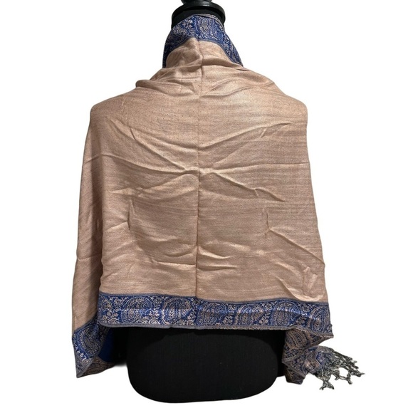 Elegant Shawl in Framed Navy Blue - Versatile Wrap, Poncho, or Cape Soft Rayon - Picture 9 of 16